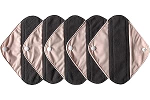 5 Pieces Charcoal Bamboo Mama Cloth/Menstrual Pads/Reusable Sanitary Pads (Pantyliner (8 inch), Light pink)