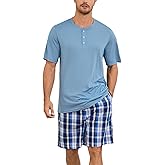 Vulcanodon Mens Pajama Set Short Sleeve, Pajamas Made from Bamboo Pulp Viscose and Cotton Lightweight PJS for Men