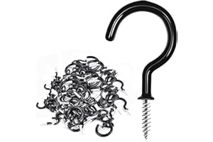 DRT DERUITAI Cup Screw Hooks,3/4 inch Vinyl Coated Ceiling Hooks,160 Pack Screw in Hooks Plant Hanger Hooks,Wind Chimes Hooks Kitchen Cup Hooks Great for Hanging Indoor & Outdoor Use(Black)