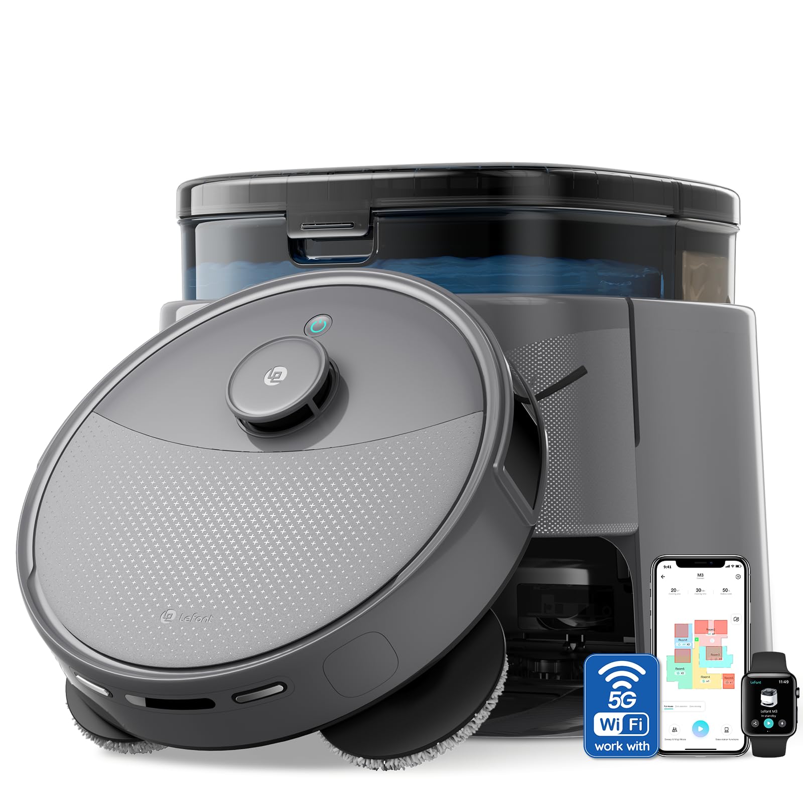 Photo 1 of ***FINAL SALE/NO RETURN, VIEW NOTES*** Lefant LiDAR Robot Vacuum and Mop, 20000Pa Suction, 90-Day Self-Emptying, Obstacle Avoidance, Auto Mop Washing&Drying, All-in-One for Pet Hair Carpet, 5G WiFi Alexa/APP/iWatch Control, M3 Max