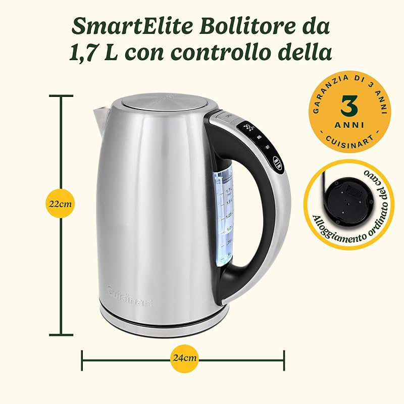 Bouilloire Électrique SmartElite 1,7L Inox – Écran tactile, Température réglable 50–100°C, Ébullition rapide 3 kW, Filtre anticalcaire lavable, Bec précis