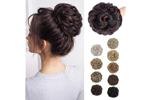 MORICA Messy Hair Bun Hair Scrunchies Extension Curly Wavy fake hair bun Synthetic Chignon hair pieces for Women(Auburn Brown