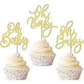 Rsstarxi 24 Pack Oh Baby Cupcake Toppers Gold Glitter Baby Shower Cupcake Picks for Celebrating Baby Shower Kids Birthday Party Cake Decorations Supplies