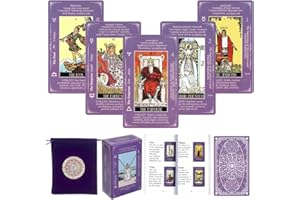 DLAGOMLIFE Tarot Cards with Guide Book & Linen Carry Bag, 78 Classic Original Tarot Cards Deck Fortune Telling Game with Meanings on Them for Beginners to Expert(Purple)