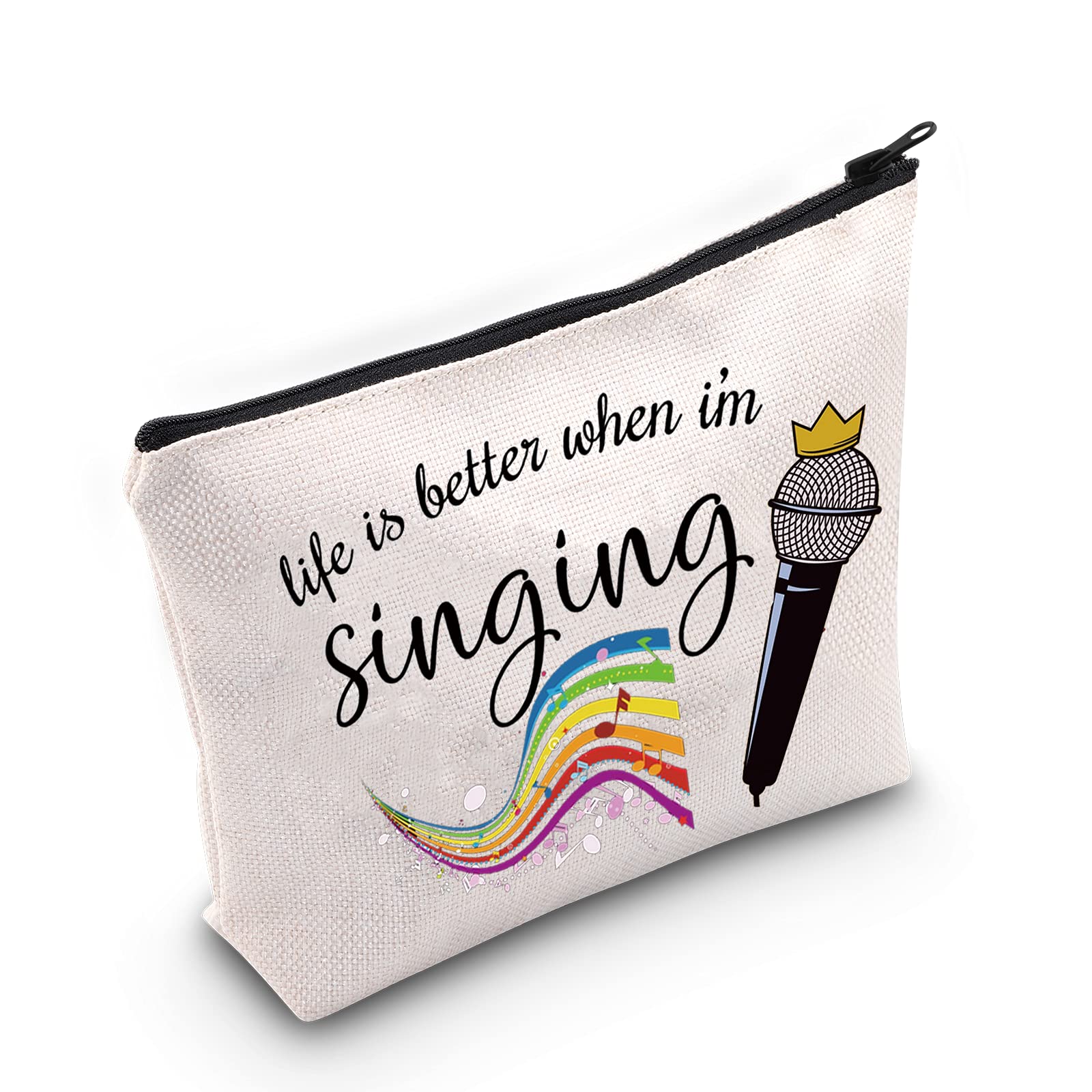 LEVLO Singing Cosmetic Make Up Bag Music Lover Gift Life Is Better When I'm Singing Makeup Zipper Pouch For Women Girls