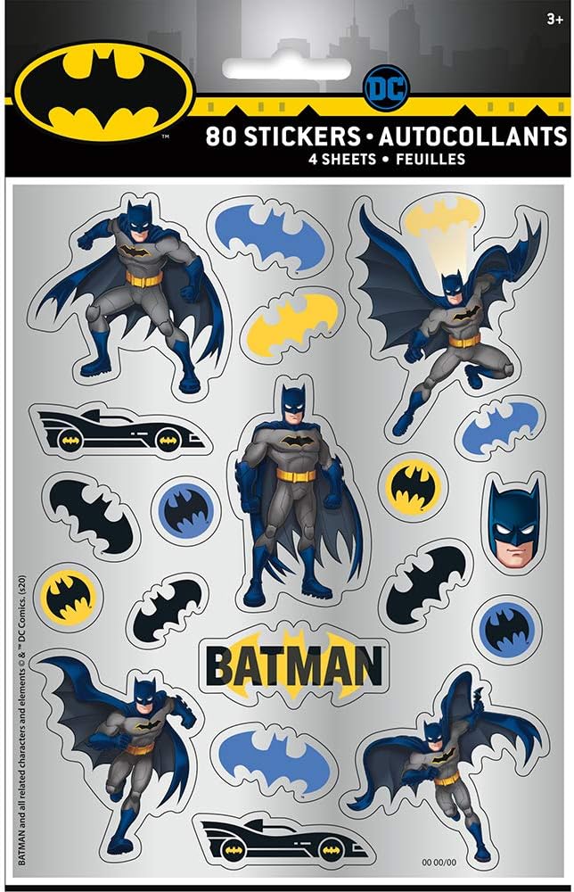 Bold & Dynamic Batman Sticker Sheets (13cm x 20cm) - Perfect for Party Favors Craft Projects & Superhero Fans - 4ct