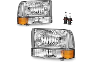 KarSpareHub Headlights Assembly W/Bulbs for 1999-2004 Ford Super Duty F250 F350 F450 F550,for 2000-2004 Ford Excursion with Bumper Signal Corner Light NOT FOR SEALED BEAM MODELS