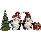 AmoroHui Handmade Christmas Resin Gnome Set with Mini Tree & Gift Box, Holiday Present for Winter, Indoor Decor for Table, Mantel, Window Sill Christmas Ornaments(Christmas Pinecone Sprite)