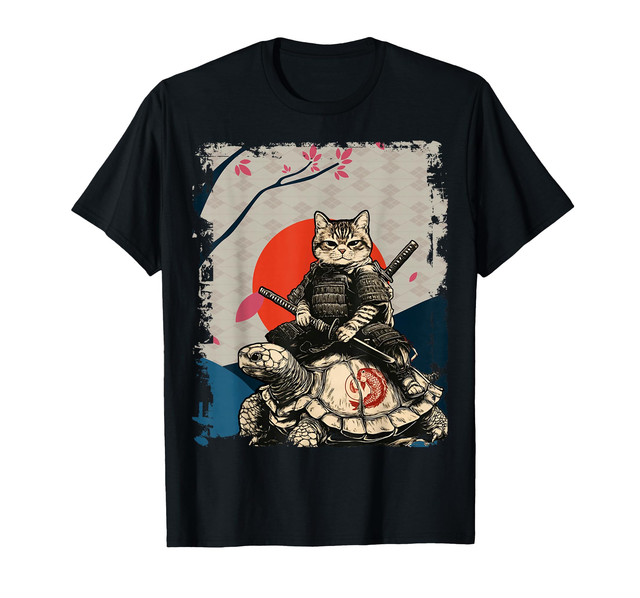 Photo 1 of ***BROWN***Japanese Ninja Art and Japan Samurai Cat on Turtle T-Shirt
