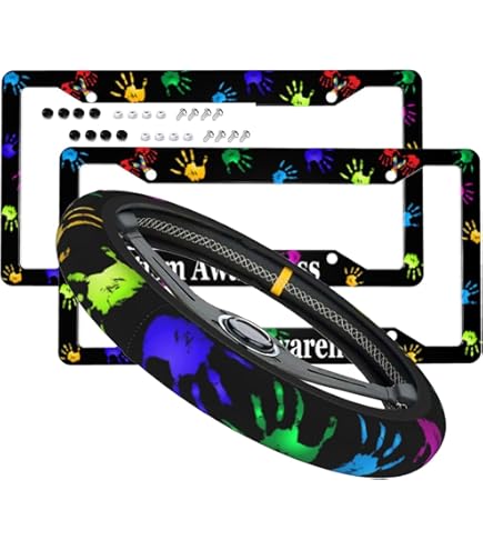 Autism Awareness License Plate Frame - Color Puzzle Heartbeat Design 12x6 Inch