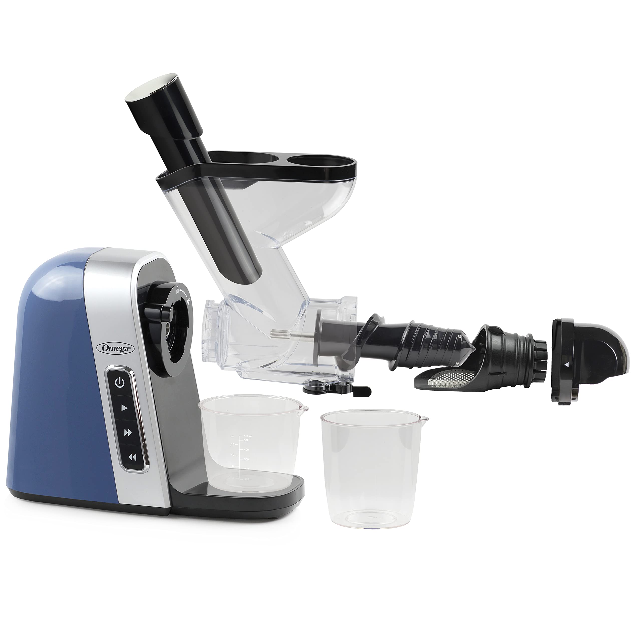 Omega Cold Press Juicer Machine, Vegetable and Fruit Juice Extractor, BPA Free, Slow Masticating High Juice Yield with Wide Mouth Chute, 200-Watt, Blue