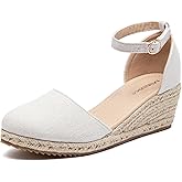Mintzice Women's Closed Toe Solid Cross Vamp Ankle Strap Espadrille Wedge Sandals