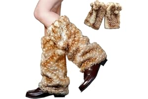 Deer Print Leg Warmers, Soft Thicken Furry Warmers for Women, Cozy Winter Animal Socks, Christmas Party