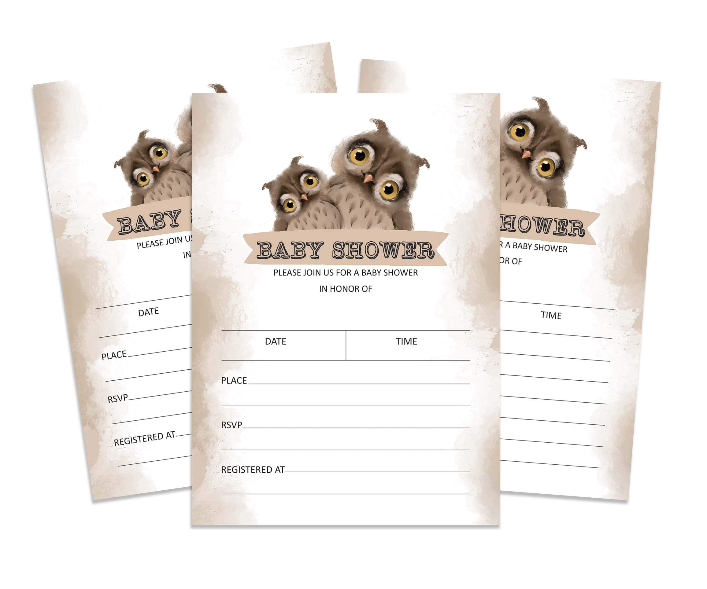 Inkdotpot 30 Fill In Style Baby Shower Invitation Cards Owl Bird Blank Invites