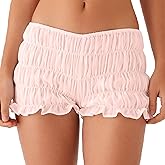 NUFIWI Women's Y2k Ruched Mini Shorts Low Waist Ruffle Frill Bloomers Lounge Pajamas Smocked Micro Shorts Sleepwear