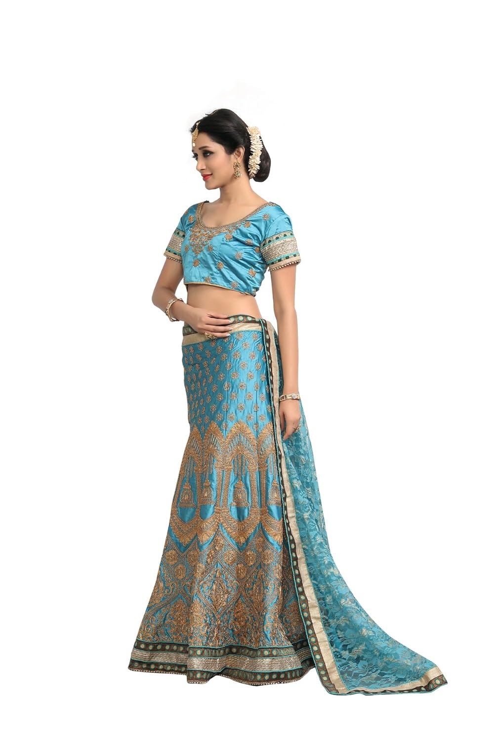fab valley women's satin lehanga choli(fv9068 light blue free size)