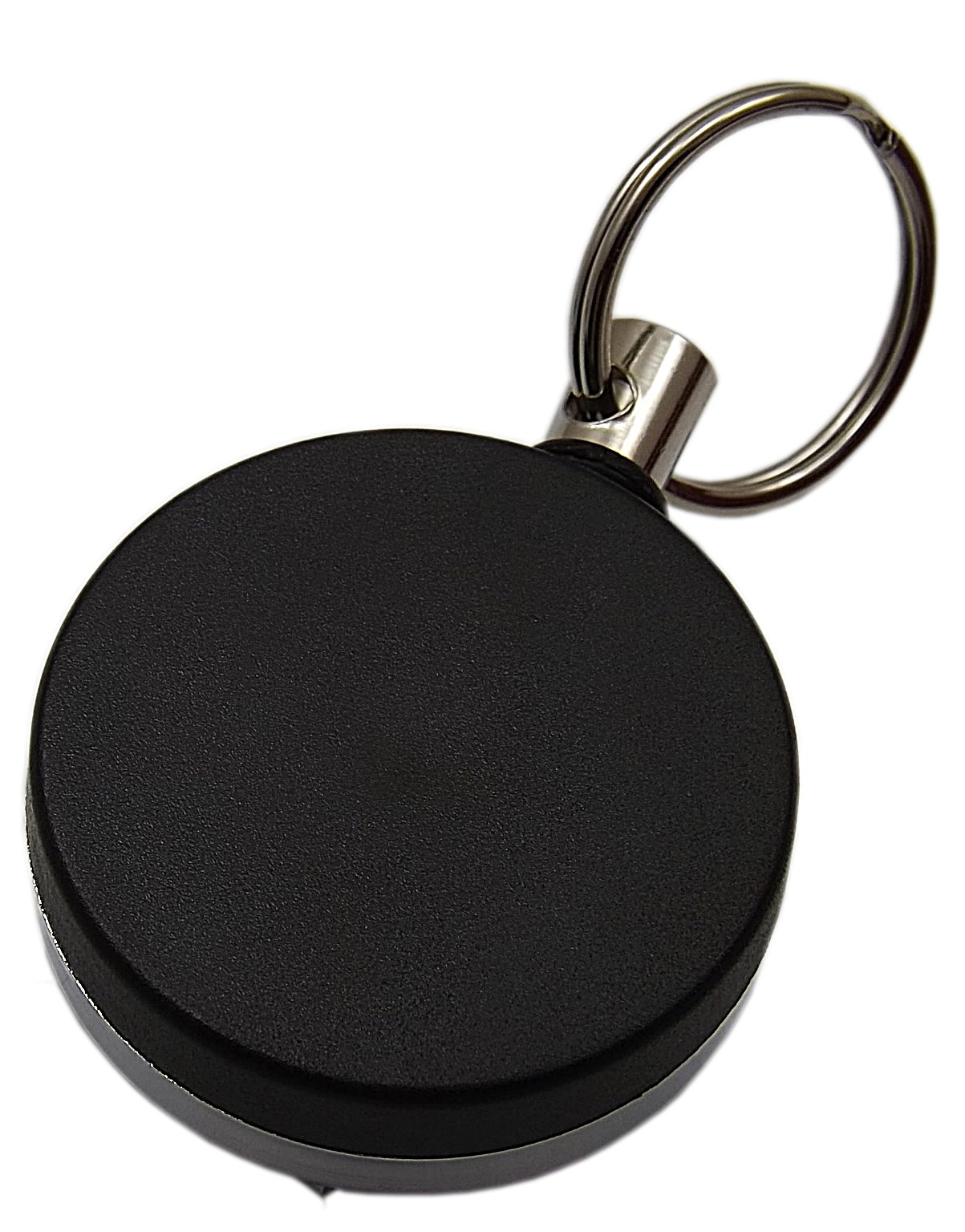 myledershop Practical rollmatic keychain of metal in black/silver - extra tear-resistant cord