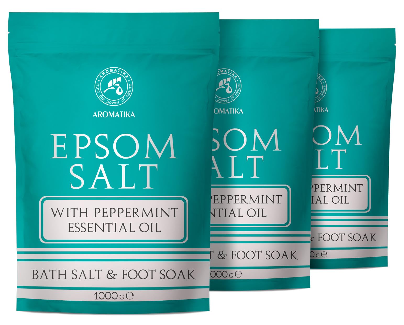 AROMATIKA Epsom Bath Salt with Peppermint Essential Oil 3000g – Pure Magnesium Sulphate Crystals – Relaxing Bath Soak for Muscle Relaxation & Body Care – Natural Home Spa Bath Salts for Stress Relief