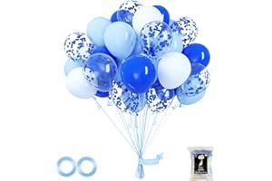 OWill 100pcs Balloons Royal Blue Confetti 12 Inches Blue Latex Balloons, Light Blue Baby Blue and White Party Balloons for Birthday Baby Shower Wedding Party Supplies Arch Garland Decoration