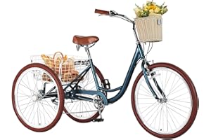 TFONSIGI Adult Tricycles 7 Speed, 20/24/26 inch Tricycle for Adults, 3 Wheel Trikes with Basket, Cruiser Bicycles for Women and Men, Without Mudguard, White/Brown/Black Tires, Front Basket