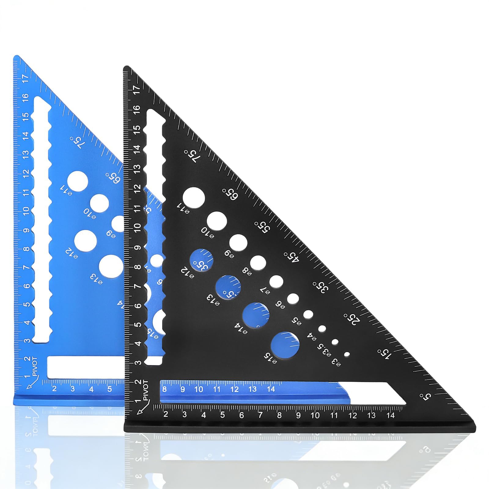UNGFEI 2 Pack 7 inch Alloy Metric Speed Square with Drill Hole, 180mm Triangle Ruler Woodworking Layout Measuring Tool For Engineer Carpentry