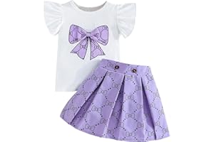 Azmxynol Toddler Girls Clothes Cap Sleeve T-Shirt + Bowknot Print 2pcs Summer Shorts Outfit Set For Girls, Size 4-8 Years