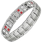 Feraco Mens Magnetic Bracelet Titanium Steel Magnetic Bracelet with Double Row 4 Elements Magnets (Silver)