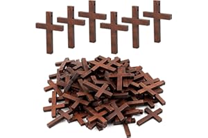 Nicime 100pcs Mini Brown Wood Cross, Wooden Cross Craft Decoration, Small Ornament DIY Accessory for Keychain, Bracelet, Necklace
