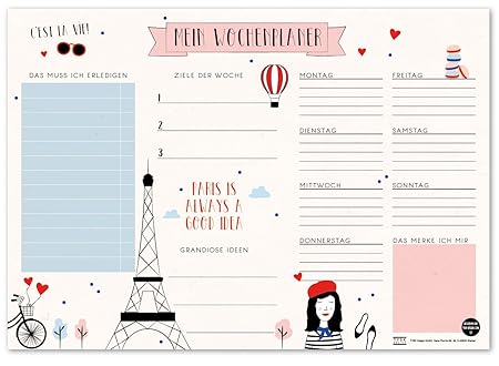 TYSK Design Schreibtischunterlage Paris (Design wählbar) Tischunterlage aus Papier zum Abreißen DIN A3 to Do Liste Notizblock