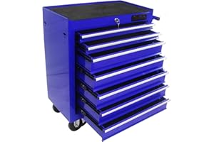 BOUPOWER Rolling Tool Chest, 7-Drawer Rolling Tool Box With Interlock System And Wheels For Garage, Warehouse, Workshop, Repair Shop (Blue, 7-Drawers)