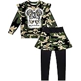 Aulyffo Toddler Girl Clothes,2 Piece Tie Dye Girls Outfits Ruffle Sleeve Graphic Print Top + Skirt Leggings Kids Clothing Set