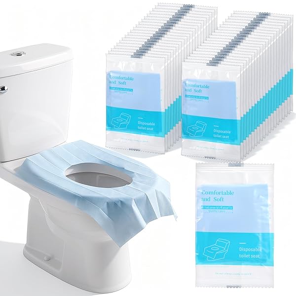 COMNICO 120 PCS DISPOSABLE TOILET SEAT COVERS, INDIVIDUALLY WRAPPED DISPOSABLE SEAT COVERS PORTABLE NON-SLIP LINERS TRAVEL ACCESSORIES FOR ADULTS TRAVEL HOME HOTEL HOSPITAL