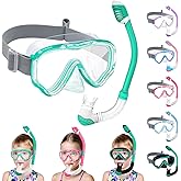 Vvinca Snorkeling Gear for Kids Dry Top Kids Snorkel Set for Boys Girls Junior Youth Children Age 3-14 Swim Goggles with Nose Cover Anti-Fog Panoramic View Adjustable Elastic Diving Mask and Snorkel