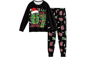 Kids 67 Meme Christmas 2 Piece Set Funny 67 Xmas Lounge Outfits 6 7 Long Sleeve Top and Pant Sets for Boys Girls