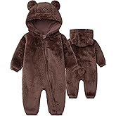 Newborn Baby Romper Fleece Onesie Jumpsuit Toddler Warm Hooded Outwear Outfits for Infant