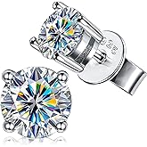 Moissanite Stud Earrings, Moissanite Earring White Gold Plated Sterling Silver Studs Earrings for Women Men