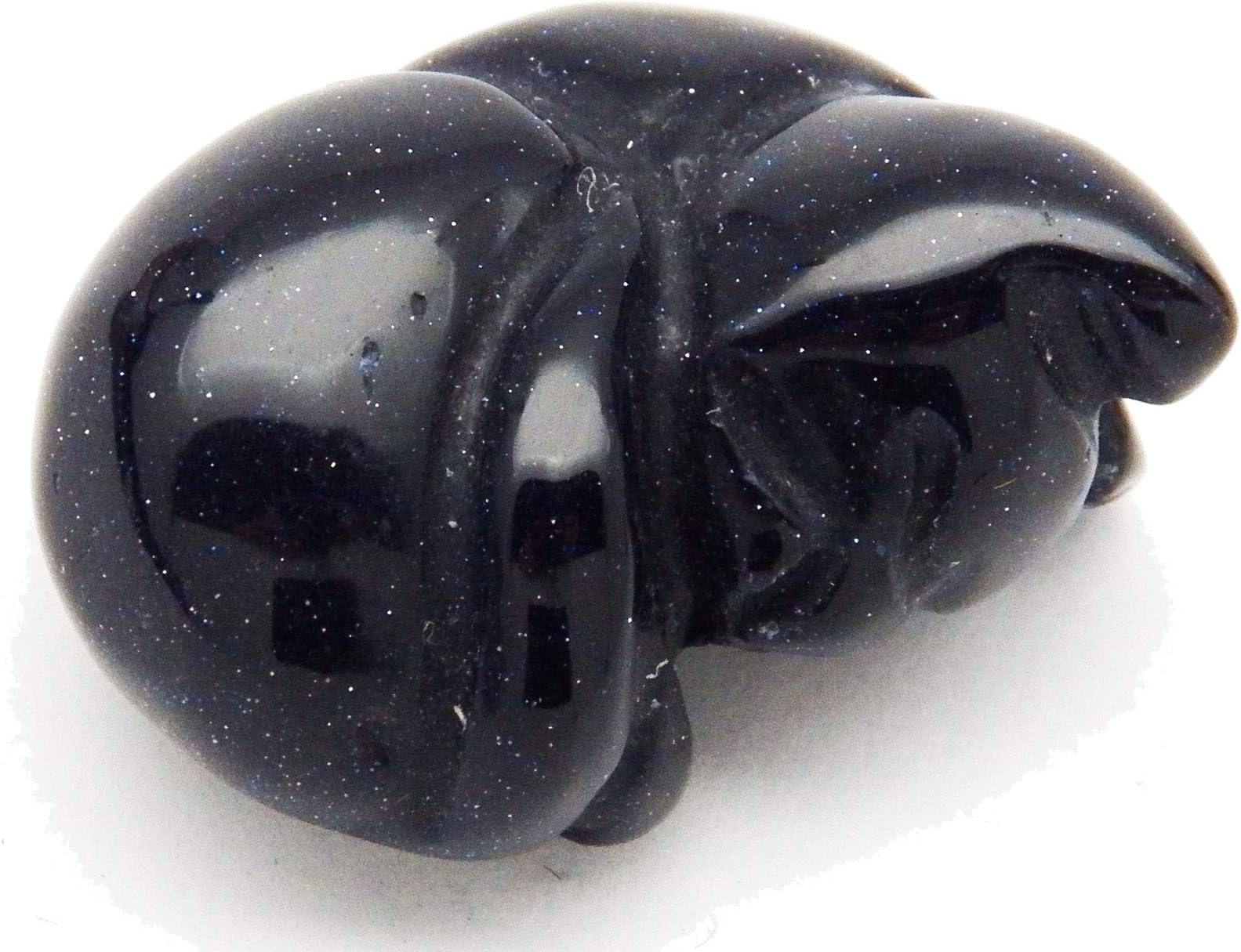 Fundamental Rockhound Products: 1" Hand Carved Sleeping Cat Bluestone (Blue Goldstone) Gemstone Crystal with Information Card and Pouch