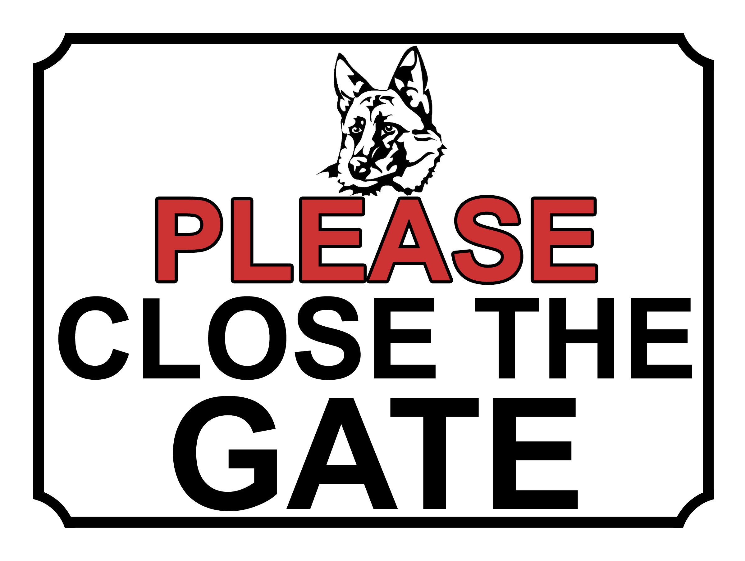 SHAWPRINT PLEASE CLOSE THE GATE DOG THEME METAL SIGN 267MM X 200MM (467H1L) LARGE 10" X 8"