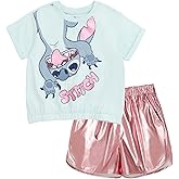Disney Girls Crop Top T-Shirt and Metallic Shorts Outfit Set Toddler to Big Kid Sizes (2T - 14-16)
