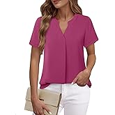 Timeson Womens Blouses and Tops Dressy: Chiffon V Neck Blouse Tops - Summer Professional Work Shirts for Women Office Short Sleeve Tunics Tops Ladies Dressy Tops Business Casual Formal Rose Medium