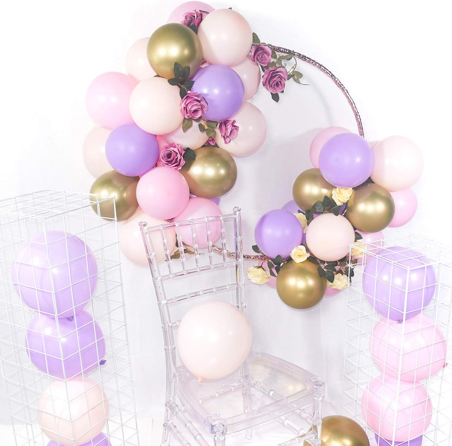 Amazon Com Partywoo Purple Pink Gold Balloons 60 Pcs 12 Inch