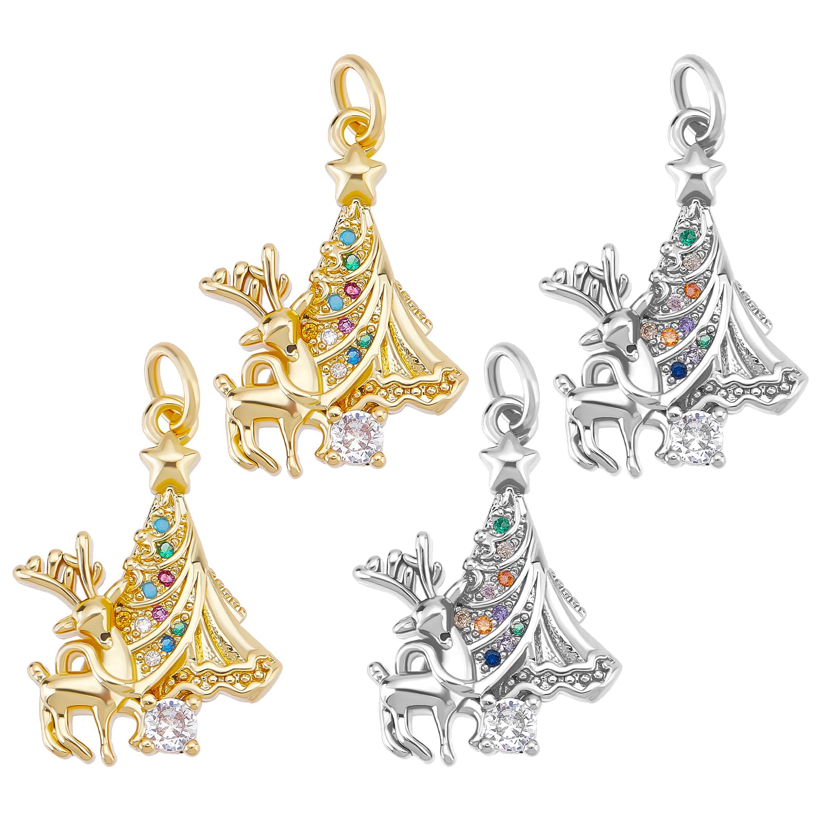 Beebeecraft 8Pcs 2 Colors Christmas Tree Charms Christmas Reindeer Cubic Zirconia Charm Pendants for DIY Necklace Earrings Jewellery Making — image 1