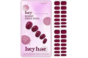 Heyhae Semi Cured Gel Nail Strips - Hey, Berry First Kiss | Wine Jelly | Sun Cured No UV Light Needed, Salon Quality, Easy Ap
