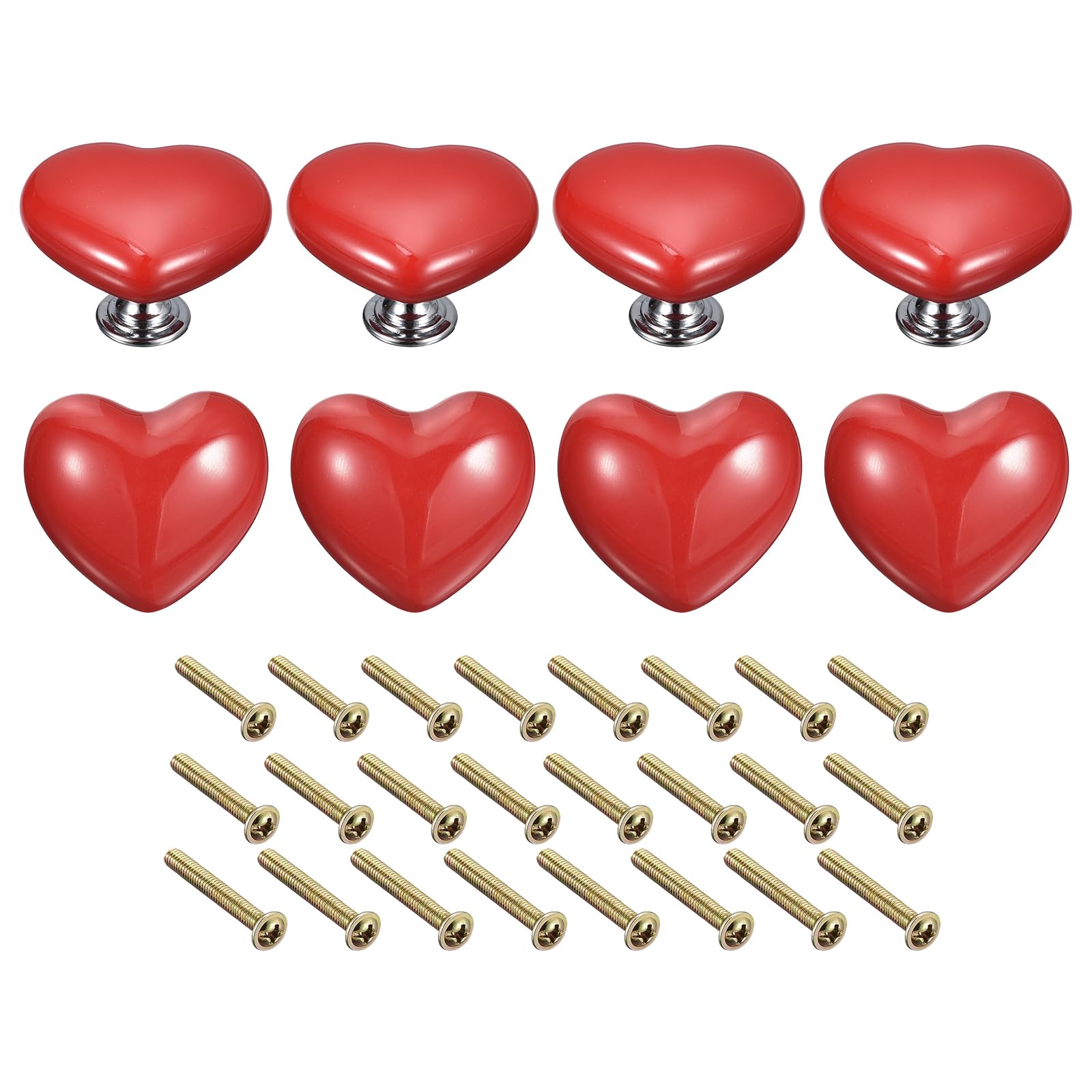 Uxcell 8Pcs Red Ceramic Knobs, 42mm/1.65" Heart Shape Knobs Dresser Vintage Pulls Door Handles Drawer Knob Pull Handle Dresser Pulls with 3 Sized Screws for Furniture Decorative