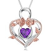 Dorunmo Heart Birthstone Necklace 925 Sterling Silver Infinity Rose Pendant Birthday Jewelry Gifts for Women Wife Her Daughter Mom