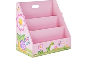 Fantasy Fields - Magic Garden Toddler Bookshelf, Kid Bookshelf Wood, 3-Shelf Bookcase for Bedroom, Book Display Case for Girl/Boy, 3 Tier Mobile Bookrack, Low Square Book Cabinet - Pink