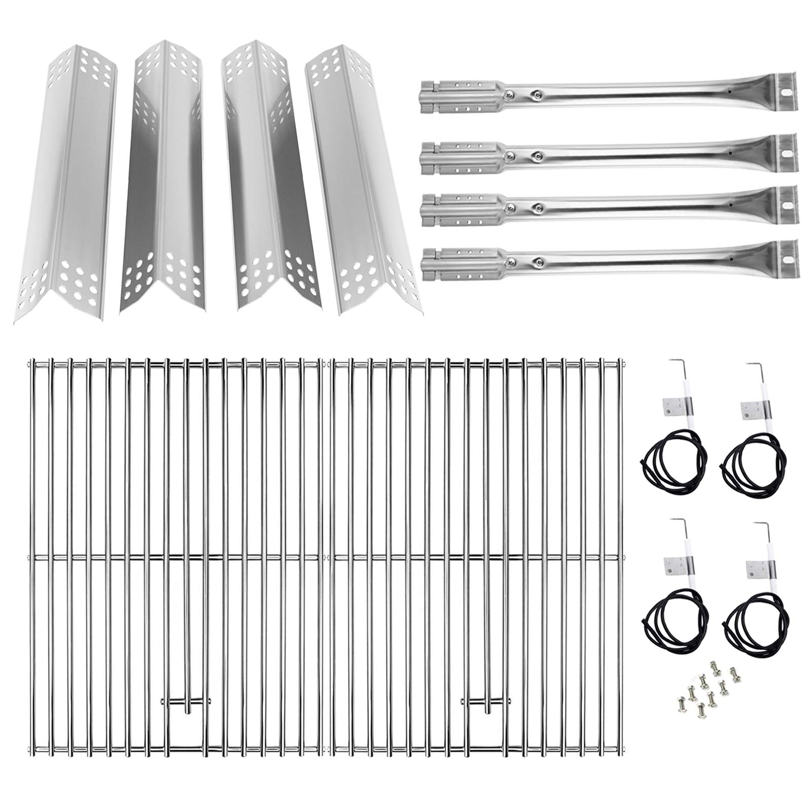 Photo 1 of BBQration Stainless Steel Replacement Kit for Master Forge 1010037, 4-Pack Heat Plates Tent Shield, Burner Tube and Ignitors, 2-Pack 7MM Solid Cooking Grates Replacement Part for Master Forge 1010037
