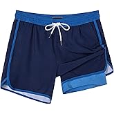 SURF CUZ Mens Swim Trunks with Compression Liner 5" Swimming Trunks 5 Inch Retro Swim Shorts with Zipper Pockets
