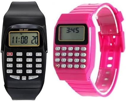 Pappi-Haunt - Quality Assured - Unisex Silicone Smart Black & Cute Pink Calculator Digital Led Wrist Watch for Boys, Girls, Kids