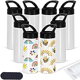 Micellwuu 8 Pack Kid Sublimation Sports Water Bottle Blanks, 15 Oz Sublimation Tumblers Bulk Leak Proof Stainless Steel Bottles Flask with Portable Handle, Individually Boxed